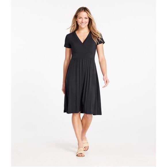 L.L. Bean Dresses & Skirts - L. L. Bean Summer Knit Dress Faux-Surplice Styling  Empire Waistline Black Sz L